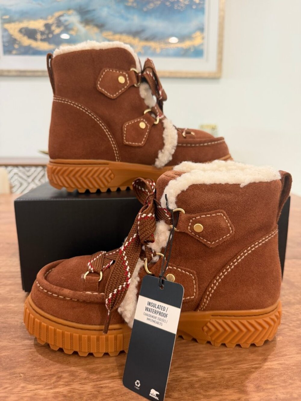 Sorel ONA Ave Alpine Boot Brown Suede Shearling Size 6W/4.5M BNIB